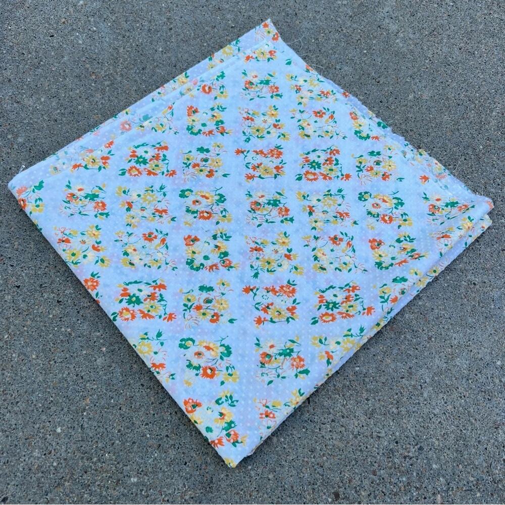Vintage flocked dot orange yellow floral fabric